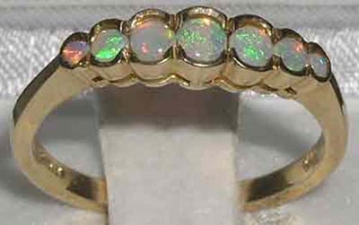 Beautiful 9K Yellow Gold Australian Opal Seven Stone Ring