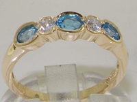 18K Yellow Gold Five Stone Blue Topaz and Diamond Set Ring