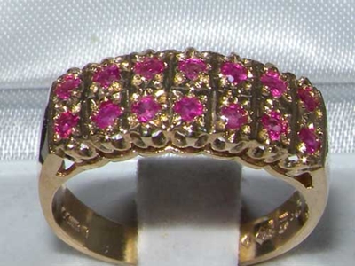 9K Yellow Gold Double Row Ruby Half Eternity Ring