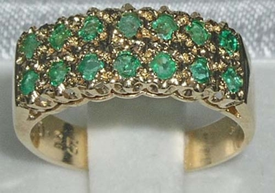 9K Yellow Gold Double Row Emerald Half Eternity Ring