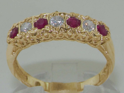 Stunning 9K Yellow Gold Diamond and Ruby Half Eternity Ring