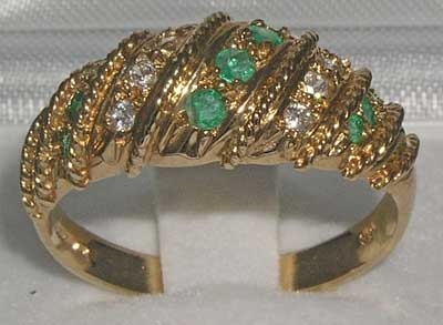 Ornate 9K Yellow Gold Emerald and Cubic Zirconia Ring