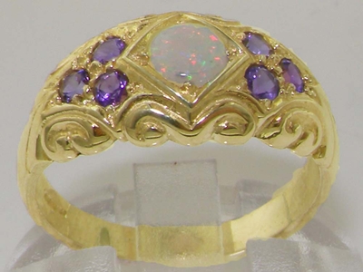 Beautiful 9K Yellow Gold Opal and Amethyst Ring