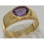 9K Yellow Gold Amethyst Solitaire Ring with Milgrain Edging