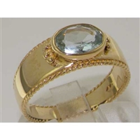 Elegant 9K Yellow Gold Aquamarine Milgrain Edged Band