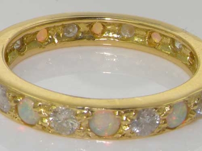 Elegant 18K Yellow Gold Opal and Diamond Full Eternity Ring