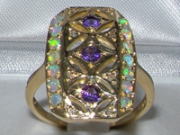 Vibrant Art Deco Design Amethyst and Opal Ring