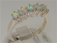 Exquisite 10K White or Yellow Gold Natural Opal Womens Eternity Ring