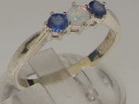 Vibrant Sterling Silver Opal and Sapphire Trilogy Ring