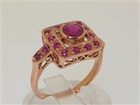Stunning Square Art Deco Design 9K Rose Ruby Gold Ring