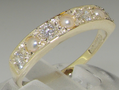 Classic 9K Yellow Gold Pearl and Diamond Half Eternity Ring