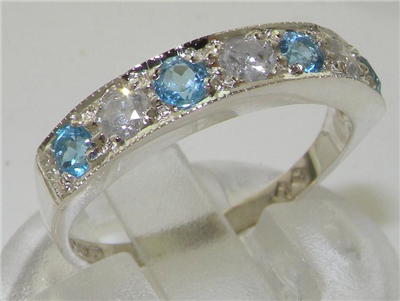 Made to Order Platinum Diamond and Blue Topaz Half Eternity Ring