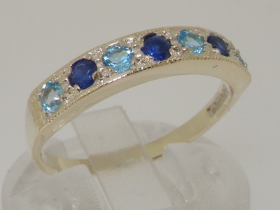 Beautiful 14K White Gold Sapphire and Blue Topaz Half Eternity Ring