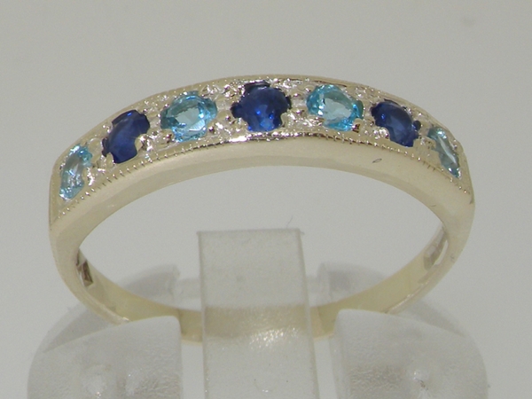Beautiful 14K White Gold Sapphire and Blue Topaz Half Eternity Ring