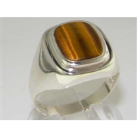 Stunning Mens Sterling Silver Tiger Eye Signet Ring