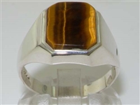 Sophisticated Mens Sterling Silver Tiger Eye Signet Ring