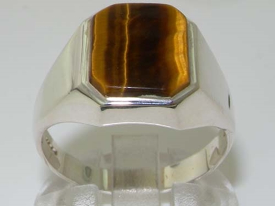 Sophisticated Mens Sterling Silver Tiger Eye Signet Ring