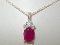 Stunning 9K White Gold Natural Ruby and Diamond Pendant & Necklace