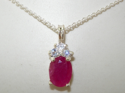 Stunning 9K White Gold Natural Ruby and Diamond Pendant & Necklace