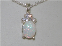 Stunning 9K White Gold Natural Opal and Diamond Pendant & Necklace