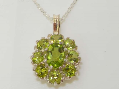 Luxurious Sterling Silver Peridot Cluster Pendant & Necklace