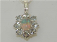 Stunning 9K White Gold Opal and Aquamarine Pendant Necklace