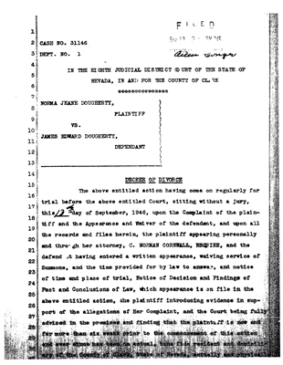 MARILYN MONROE (NORMA JEAN DOUGHERTY) 1946 DIVORCE