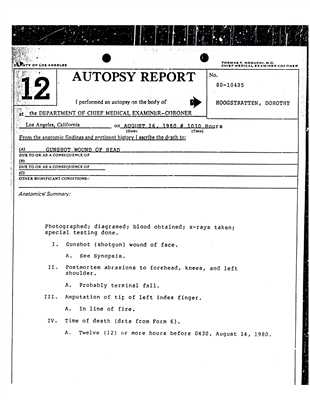 DOROTHY STRATTEN - AUTOPSY