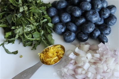 Lemon Basil Chicken with Blueberries and Brie