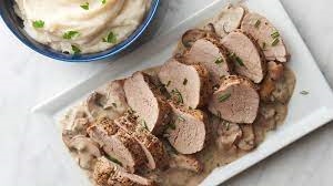 Herb Pork with Mushroom and Bacon Gravy