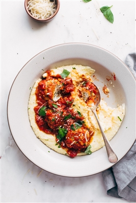 Chicken Parmesan Meatballs with Polenta