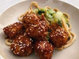 Sticky Asian Turkey Meatballs with Udon Noodles