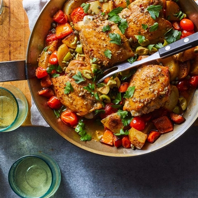 Garlic Chicken Thighs with Olives and Potatoes