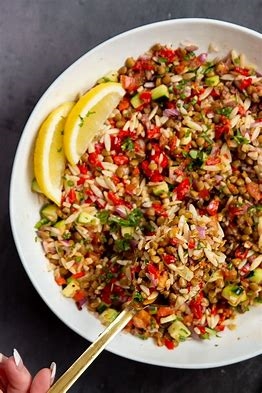 Mediterranean Red Lentil and Orzo Salad