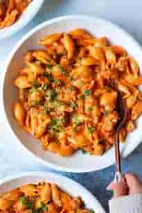 Creamy Roasted Red Pepper Shells with Italian Sausage