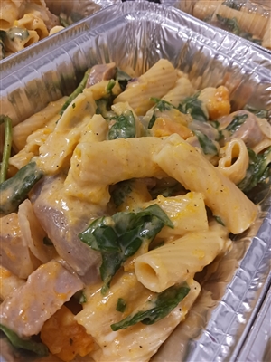 Penne with Butternut Squash, spinach, and Sweet Italian Sausage