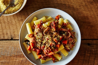 Lentil, Walnut, and Mushroom Ragu with  Pasta