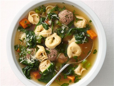 Meatball Tortellini and Spinach Soup