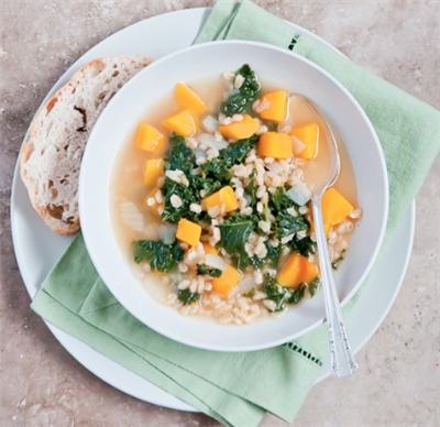 Chicken soup with Butternut Squash, Barley, and Kale Soup