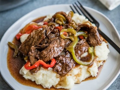 Low carb Beef Tips with Peppers, Onions, and Mushroom