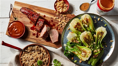 Soy Glazed Pork Tenderloin with Peanut Sauce