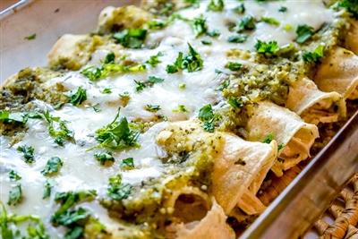 Chicken and poblano enchiladas suizas