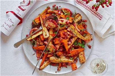 Roasted parsnips, carrots, and apples