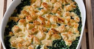 French onion creamed spinach with Garlic Bread Croutons