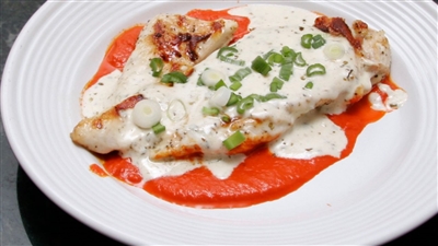 Chicken with goat cheese, tomato, and basil
