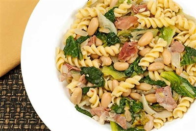 Rotini Pasta with Cannellini Beans, Pancetta, and Escarole