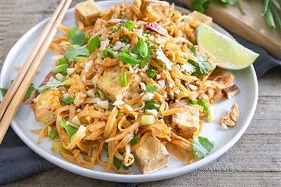 Vegetable Pad Thai with Citrus Marinated Tofu