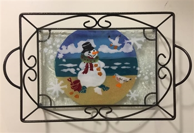 Beach Snowman Small Tray (with Metal Holder)