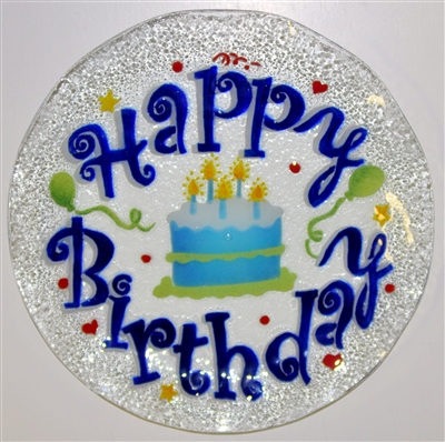 Blue Happy Birthday 14 inch Plate