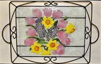 Pastel Spring Floral Large Tray (with Metal Holder)